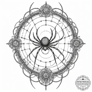 Tattoo design, a spider weaving a web of radi... - эскиз тату (№1751567168_0, 03.07.2025 18:26) — tattoo-photo.ru