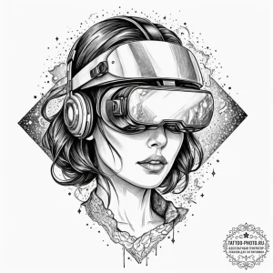 Tattoo design, a beautiful woman wearing a vr... - эскиз тату (№1751567254_0, 03.07.2025 18:27) — tattoo-photo.ru