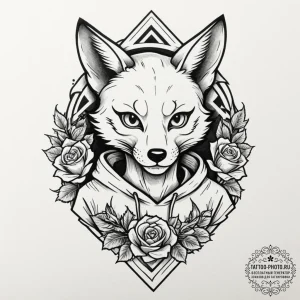 Tattoo design, a kitsune (fox spirit), wearin... - эскиз тату (№1751567942_0, 03.07.2025 18:39) — tattoo-photo.ru