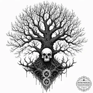 Tattoo design, huginn and muninn perched on y... - эскиз тату (№1751568377_0, 03.07.2025 18:46) — tattoo-photo.ru