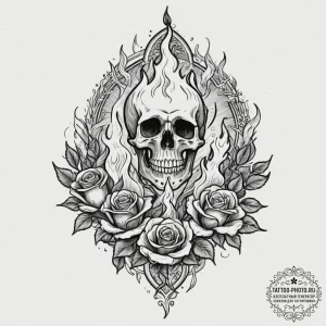 Tattoo design, a burning church, but the flam... - эскиз тату (№1751568807_0, 03.07.2025 18:53) — tattoo-photo.ru