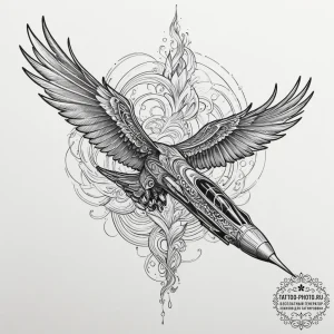 Tattoo design, a cruise missile stylized as a... - эскиз тату (№1751568893_0, 03.07.2025 18:54) — tattoo-photo.ru