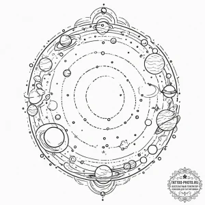 Tattoo design, a tiny solar system, with plan... - эскиз тату (№1751569065_0, 03.07.2025 18:57) — tattoo-photo.ru