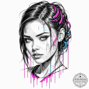 Tattoo design, portrait of a girl, her face i... - эскиз тату (№1751571798_0, 03.07.2025 19:43) — tattoo-photo.ru