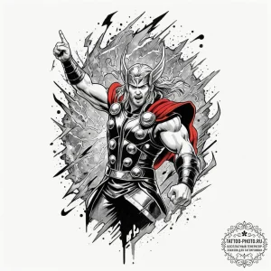 Tattoo design, thor taming a storm, lightning... - эскиз тату (№1751571980_0, 03.07.2025 19:46) — tattoo-photo.ru