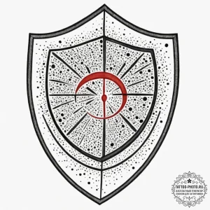 Tattoo design, a shield, its surface a screen... - эскиз тату (№1751572525_0, 03.07.2025 19:55) — tattoo-photo.ru