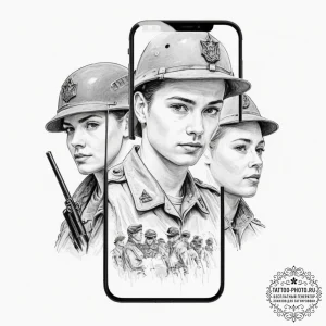 Tattoo design, a soldier's face, half in shad... - эскиз тату (№1751572868_0, 03.07.2025 20:01) — tattoo-photo.ru