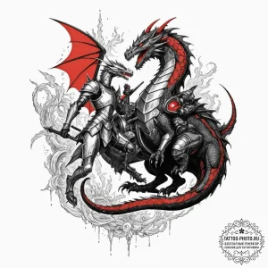 Tattoo design, a knight fighting a dragon, bu... - эскиз тату (№1751573556_0, 03.07.2025 20:12) — tattoo-photo.ru