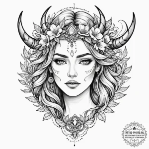 Tattoo design, goddess freya's face, half bea... - эскиз тату (№1751573642_0, 03.07.2025 20:14) — tattoo-photo.ru