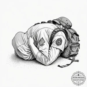 Tattoo design, a soldier asleep, using their... - эскиз тату (№1751574159_0, 03.07.2025 20:22) — tattoo-photo.ru