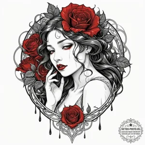 Tattoo design, a beautiful vampire woman, cry... - эскиз тату (№1751574499_0, 03.07.2025 20:28) — tattoo-photo.ru