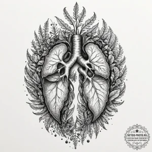 Tattoo design, a human lung, depicted as a be... - эскиз тату (№1751575184_0, 03.07.2025 20:39) — tattoo-photo.ru