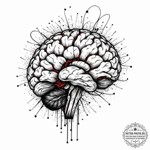 Tattoo design, a human brain, half organic, h... - эскиз тату (№1751575271_0, 03.07.2025 20:41) — tattoo-photo.ru