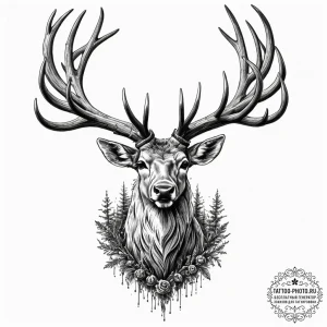Tattoo design, a stag with magnificent antler... - эскиз тату (№1751575873_0, 03.07.2025 20:51) — tattoo-photo.ru