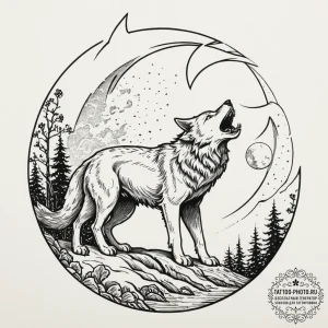 Tattoo design, fenrir howling at the moon, wh... - эскиз тату (№1751576216_0, 03.07.2025 20:56) — tattoo-photo.ru
