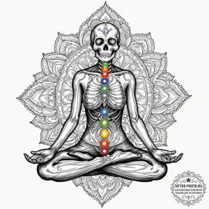Tattoo design, a human skeleton in a lotus po... - эскиз тату (№1751577246_0, 03.07.2025 21:14) — tattoo-photo.ru