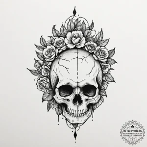 Tattoo design, handpoke style, a skull that l... - эскиз тату (№1751577936_0, 03.07.2025 21:25) — tattoo-photo.ru