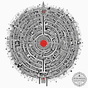Tattoo design, a labyrinth made of circuit bo... - эскиз тату (№1751578364_0, 03.07.2025 21:32) — tattoo-photo.ru