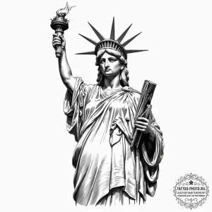 Tattoo design, the statue of liberty, but she... - эскиз тату (№1751578707_0, 03.07.2025 21:38) — tattoo-photo.ru