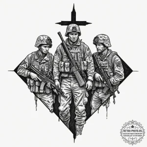 Tattoo design, soldiers huddled together for... - эскиз тату (№1751578791_0, 03.07.2025 21:39) — tattoo-photo.ru