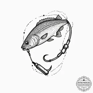 Tattoo design, a fishing hook, baited with a... - эскиз тату (№1751579650_0, 03.07.2025 21:54) — tattoo-photo.ru