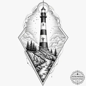 Tattoo design, a lighthouse, its beam of ligh... - эскиз тату (№1751579821_0, 03.07.2025 21:57) — tattoo-photo.ru