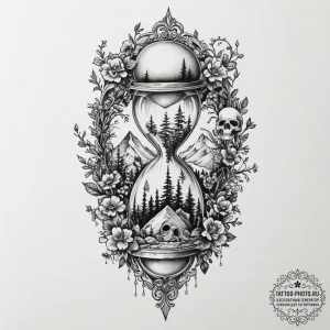 Tattoo design, a classic hourglass, but it's... - эскиз тату (№1751580421_0, 03.07.2025 22:07) — tattoo-photo.ru