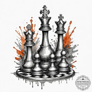 Tattoo design, a chess game played with bulle... - эскиз тату (№1751580594_0, 03.07.2025 22:09) — tattoo-photo.ru