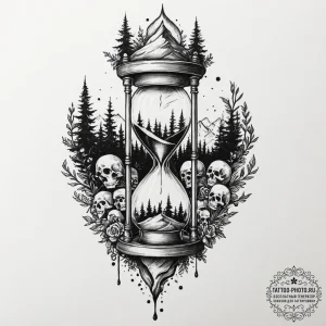 Tattoo design, a classic hourglass, but it's... - эскиз тату (№1751580765_0, 03.07.2025 22:12) — tattoo-photo.ru