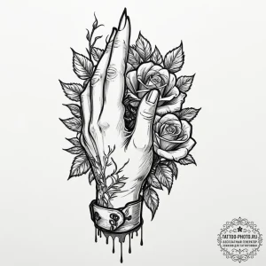 Tattoo design, a soldier's hand, gloved and w... - эскиз тату (№1751581366_0, 03.07.2025 22:22) — tattoo-photo.ru