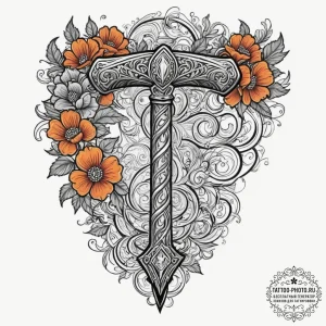 Tattoo design, mjolnir decorated with delicat... - эскиз тату (№1751581451_0, 03.07.2025 22:24) — tattoo-photo.ru