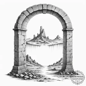 Tattoo design, a doorway standing alone in a... - эскиз тату (№1751582648_0, 03.07.2025 22:44) — tattoo-photo.ru