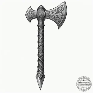 Tattoo design, a viking axe, its handle is a... - эскиз тату (№1751582735_0, 03.07.2025 22:45) — tattoo-photo.ru