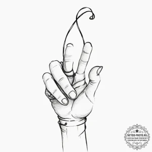 Tattoo design, handpoke style, a string tied... - эскиз тату (№1751583249_0, 03.07.2025 22:54) — tattoo-photo.ru