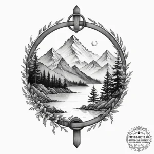 Tattoo design, a viking landscape (fjords, mo... - эскиз тату (№1751584193_0, 03.07.2025 23:09) — tattoo-photo.ru