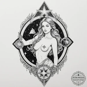 Tattoo design, a tarot card, "the star", reim... - эскиз тату (№1751584966_0, 03.07.2025 23:22) — tattoo-photo.ru