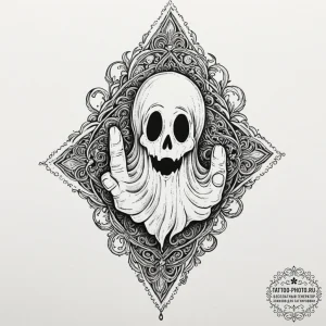 Tattoo design, handpoke style, a tiny ghost g... - эскиз тату (№1751585224_0, 03.07.2025 23:27) — tattoo-photo.ru