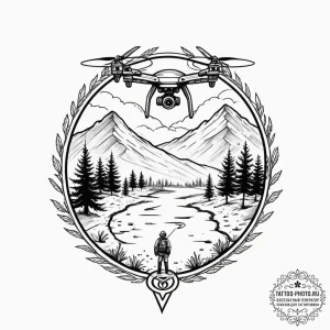 Tattoo design, a drone carrying a single sapl... - эскиз тату (№1751585998_0, 03.07.2025 23:39) — tattoo-photo.ru