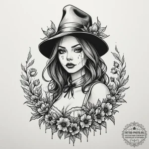 Tattoo design, a stunningly beautiful woman w... - эскиз тату (№1751586168_0, 03.07.2025 23:42) — tattoo-photo.ru