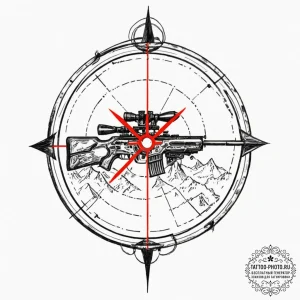 Tattoo design, a sniper's crosshairs overlaid... - эскиз тату (№1751586341_0, 03.07.2025 23:45) — tattoo-photo.ru