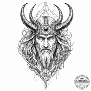 Tattoo sketch of odin with one mechanical eye... - эскиз тату (№1751587848_0, 04.07.2025 00:10) — tattoo-photo.ru