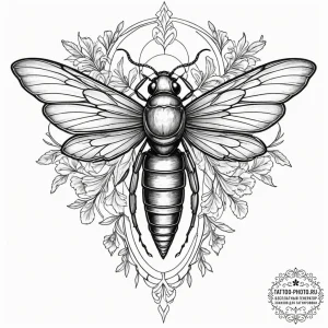 Tattoo design, a cicada, its wings are made o... - эскиз тату (№1751588018_0, 04.07.2025 00:13) — tattoo-photo.ru