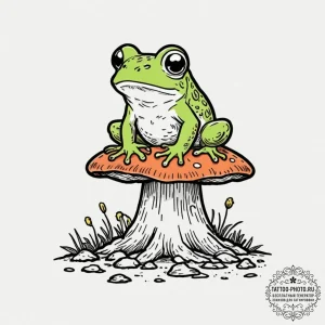 Tattoo design, a sad little frog sitting on a... - эскиз тату (№1751588709_0, 04.07.2025 00:25) — tattoo-photo.ru