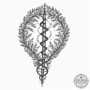Tattoo sketch of yggdrasil shaped as dna heli... - эскиз тату (№1751589228_0, 04.07.2025 00:33) — tattoo-photo.ru
