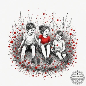 Tattoo design, a child's drawing of a happy f... - эскиз тату (№1751589835_0, 04.07.2025 00:43) — tattoo-photo.ru