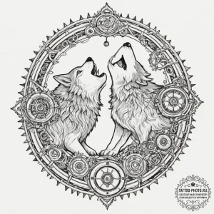 Tattoo design, wolves skoll and hati chasing... - эскиз тату (№1751589926_0, 04.07.2025 00:45) — tattoo-photo.ru