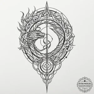 Tattoo design, gungnir spear wrapped by the s... - эскиз тату (№1751590698_0, 04.07.2025 00:58) — tattoo-photo.ru