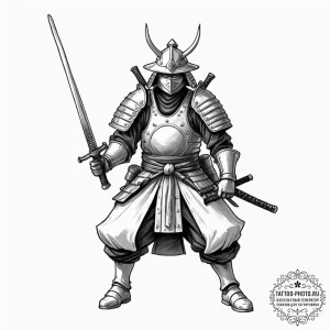 Tattoo design, a samurai warrior, but his kat... - эскиз тату (№1751592376_0, 04.07.2025 01:26) — tattoo-photo.ru