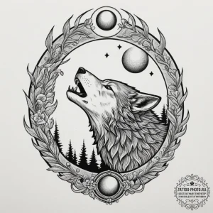 Tattoo design, fenrir howling at the moon, wh... - эскиз тату (№1751593330_0, 04.07.2025 01:42) — tattoo-photo.ru
