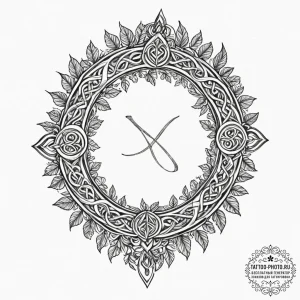Tattoo design, runes carved into living wood... - эскиз тату (№1751594533_0, 04.07.2025 02:02) — tattoo-photo.ru
